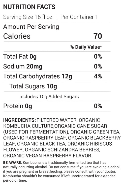Nutrition Fact for Berry Hibiscus Kombucha