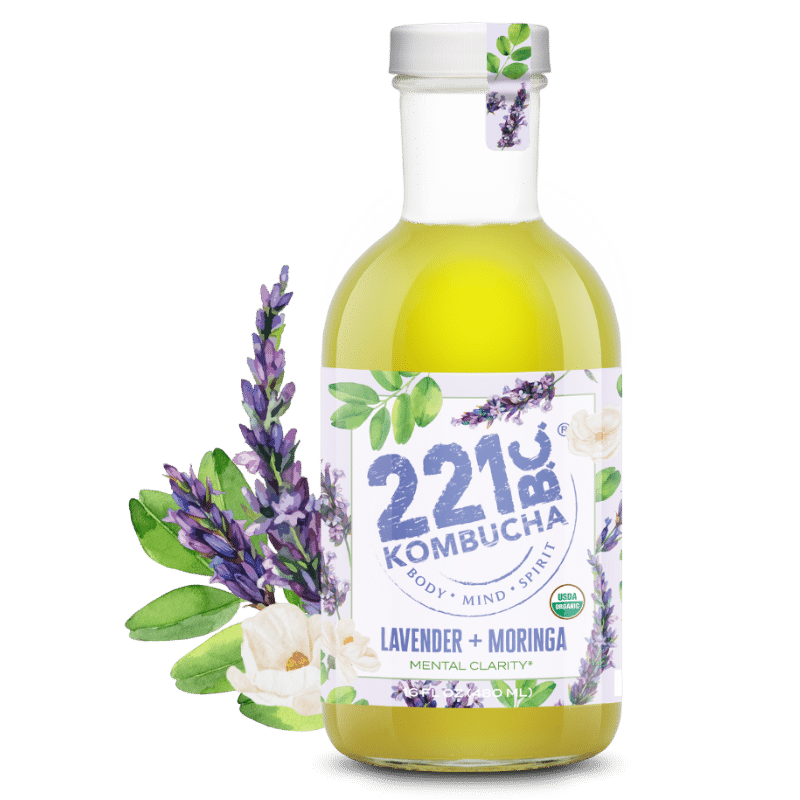 lavender moringa kombucha bottle